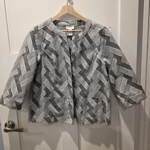 ALFRED DUNNER FAB GRAY WHITE JACKET M Chevron  Soft Cozycore Women's Chic Edgy